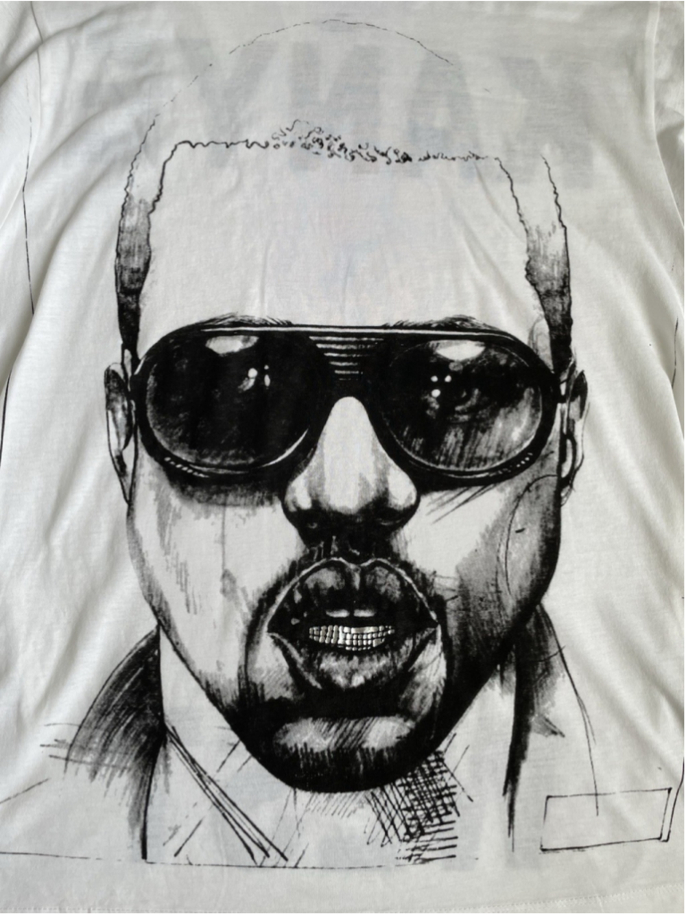 Kanye West T Shirt Men’s L Portrait Face Sketch Spell out White Fits M - Picture 3 of 7